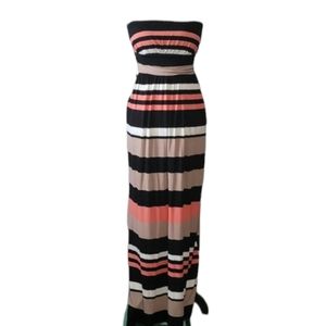 Honey and Rosie Black/Taupe Coral Strapless Maxi Dress